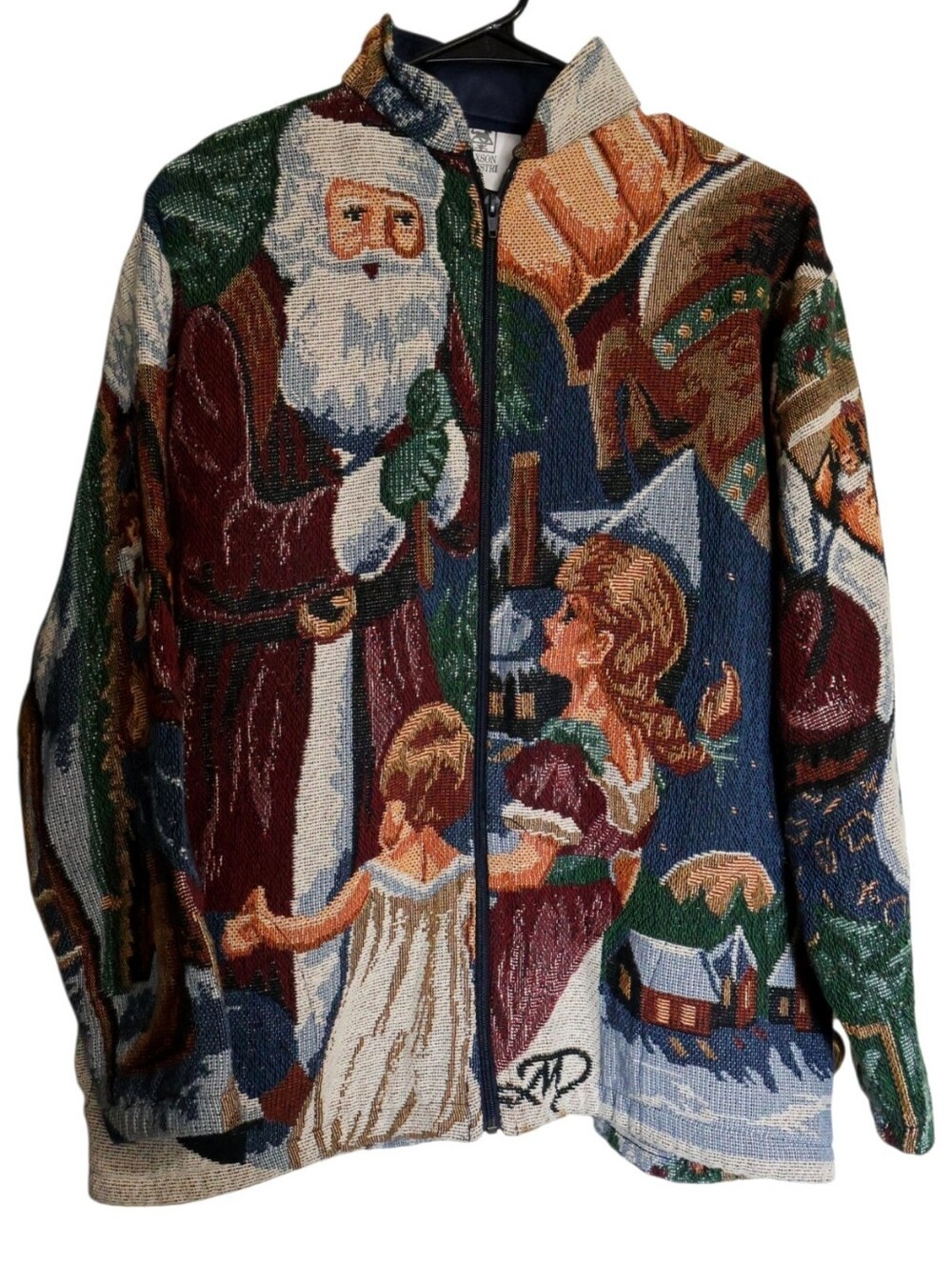 Vintage 90s Maxson Tapestri Santa Claus Woven Zipper Jacket - Holiday Outfit